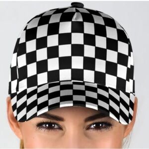 CHECKERED kids youth baseball hat adjustable closure black and white size OSFA